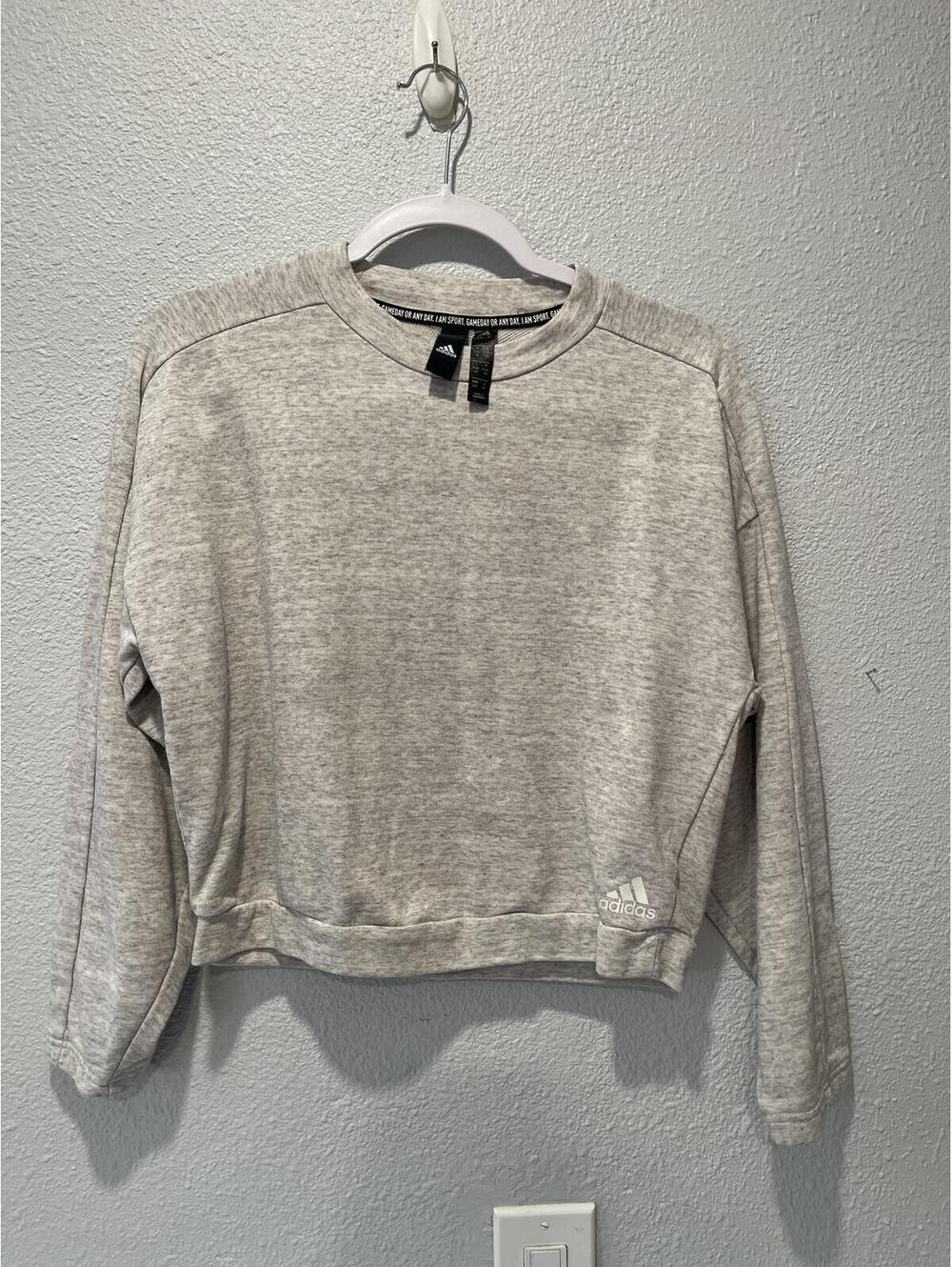 Adidas Light Gray Long Sleeve Pullover Sweatshirt Size Small